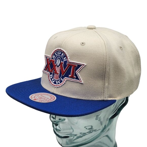 NFL Super Bowl XXVI 26 Mitchell And Ness Snapback Hat Cream Blue NWT - Picture 4 of 13